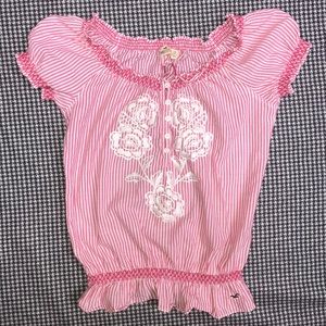 Hollister pink and white stripped shirt